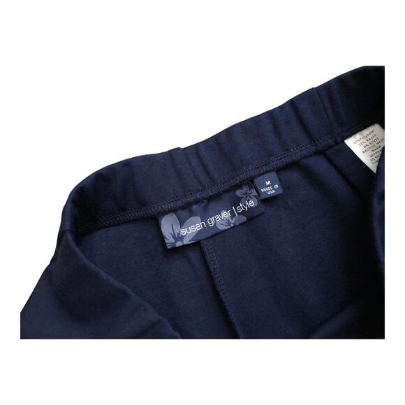 Susan Graver Style Pull On Pants Womens Medium Navy Straight Leg Career Stretch - Picture 6 of 6